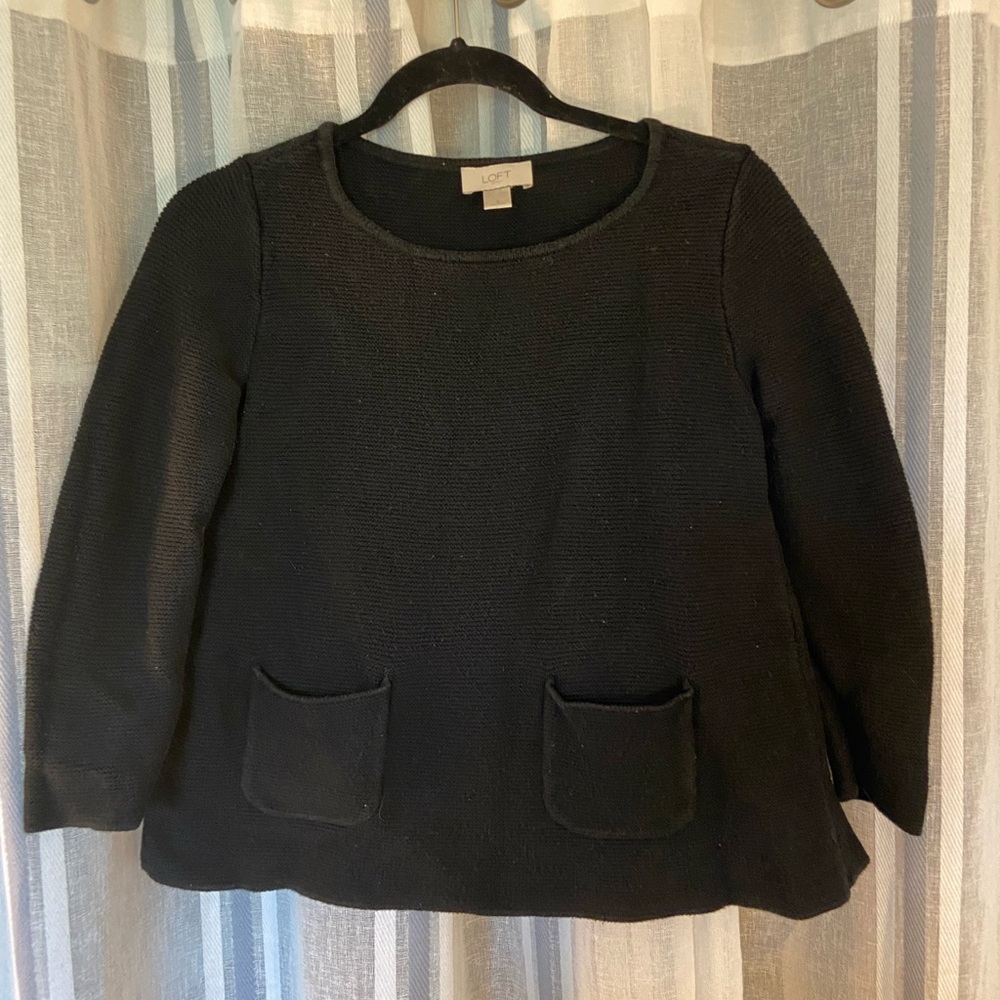 LOFT Black Knit Sweater with Pocket Detail